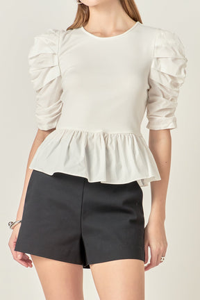 ENGLISH FACTORY - Pleated Puff Sleeve Top in White - TOPS available at Objectrare