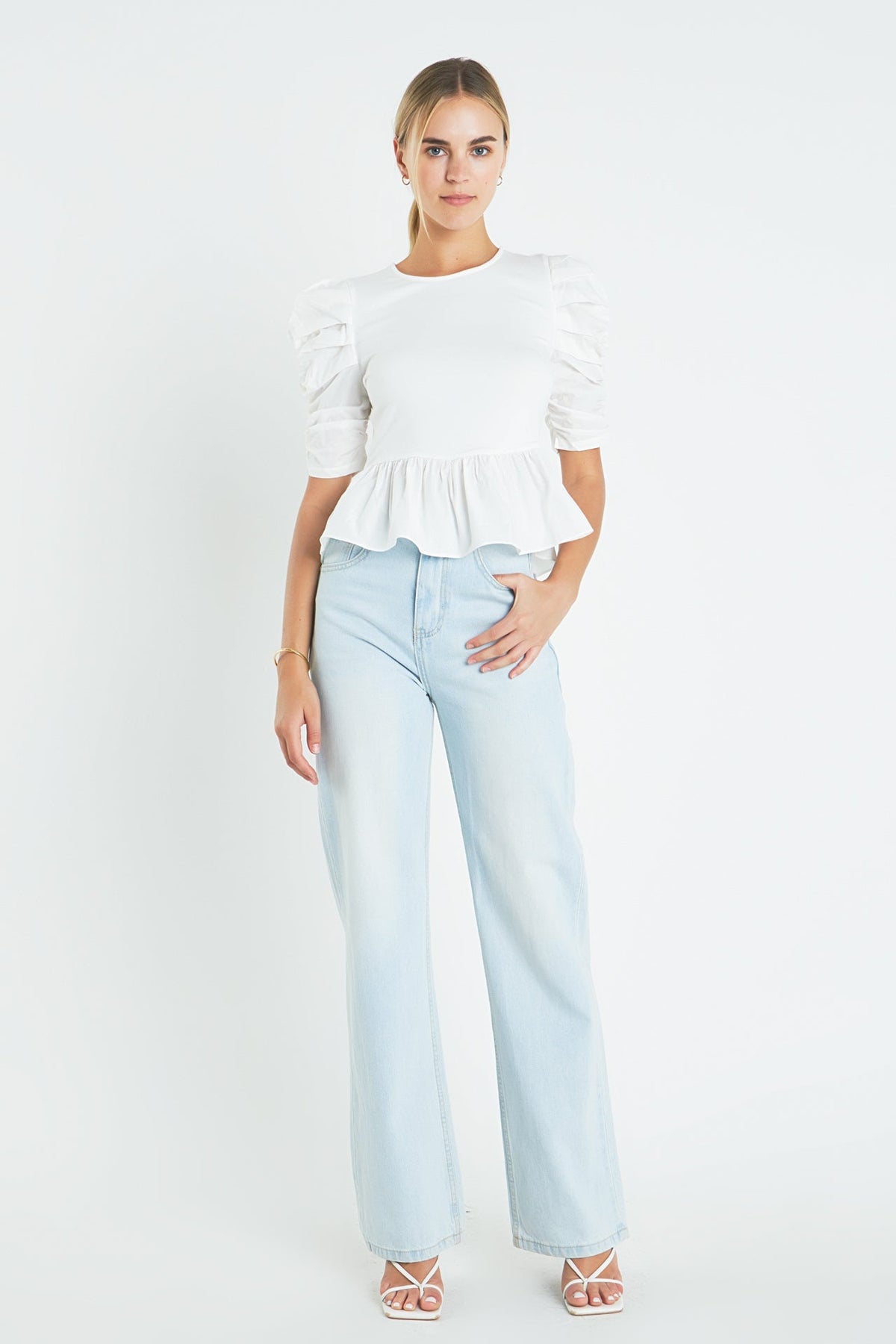 ENGLISH FACTORY - English Factory - Pleated Puff Sleeve Top in White - TOPS available at Objectrare