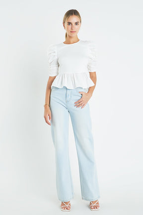 ENGLISH FACTORY - English Factory - Pleated Puff Sleeve Top in White - TOPS available at Objectrare