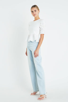 ENGLISH FACTORY - English Factory - Pleated Puff Sleeve Top in White - TOPS available at Objectrare