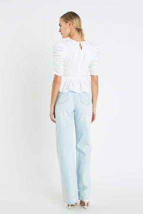 ENGLISH FACTORY - English Factory - Pleated Puff Sleeve Top in White - TOPS available at Objectrare