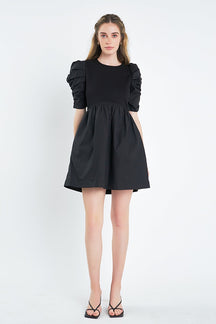 ENGLISH FACTORY - Pleated Puff Sleeve Mini Dress - DRESSES available at Objectrare