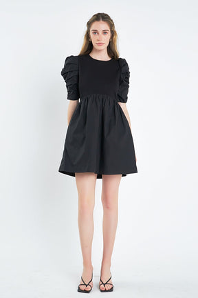 ENGLISH FACTORY - Pleated Puff Sleeve Mini Dress - DRESSES available at Objectrare