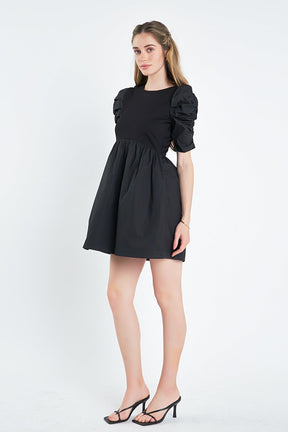ENGLISH FACTORY - Pleated Puff Sleeve Mini Dress - DRESSES available at Objectrare