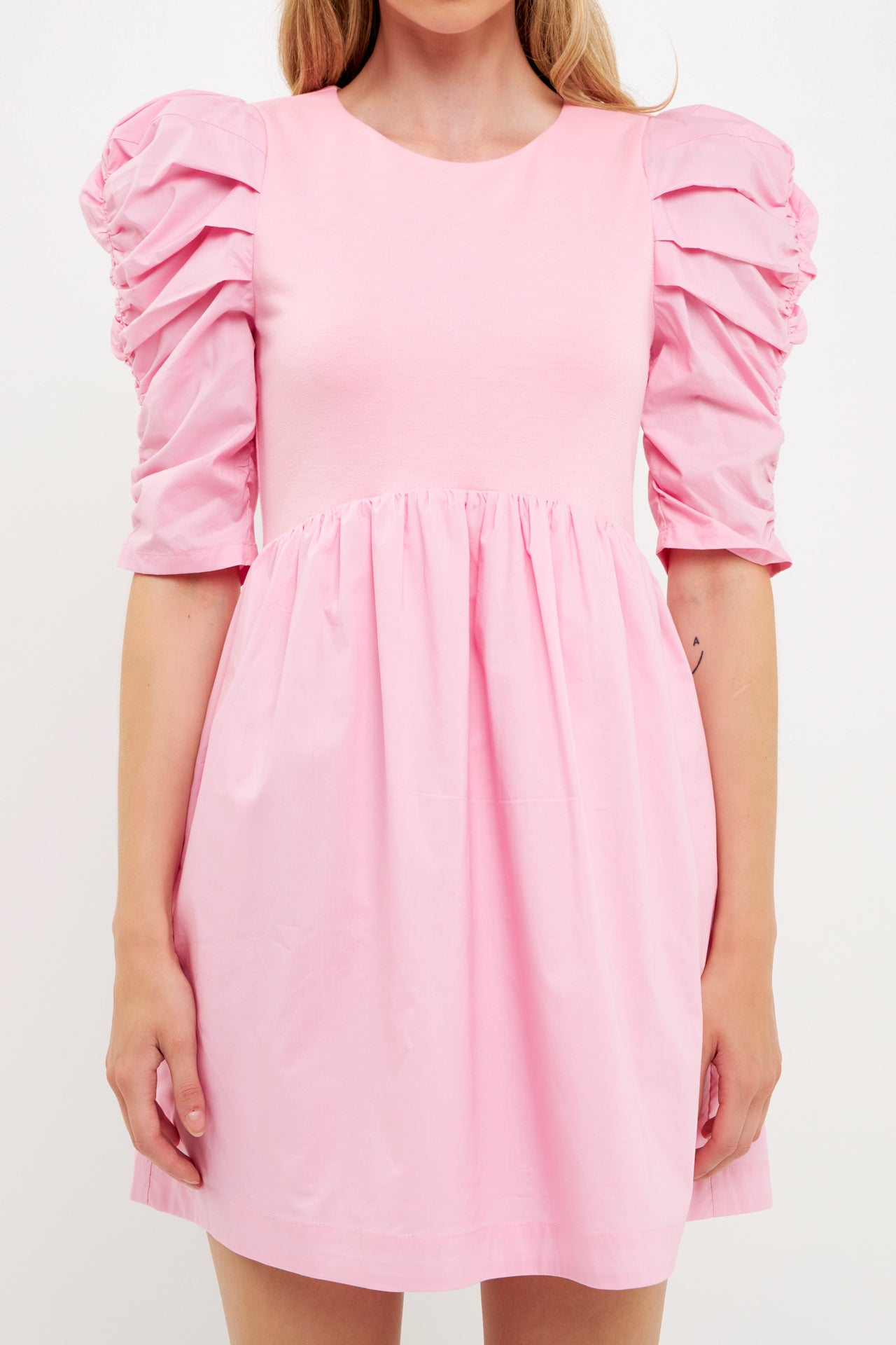 ENGLISH FACTORY - Pleated Puff Sleeve Mini Dress - DRESSES available at Objectrare