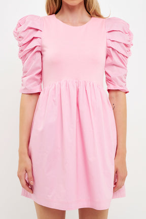 ENGLISH FACTORY - English Factory - Pleated Puff Sleeve Mini Dress - DRESSES available at Objectrare