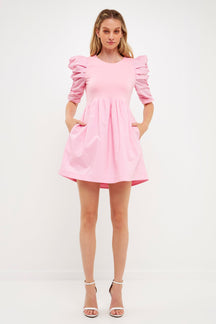 ENGLISH FACTORY - English Factory - Pleated Puff Sleeve Mini Dress - DRESSES available at Objectrare