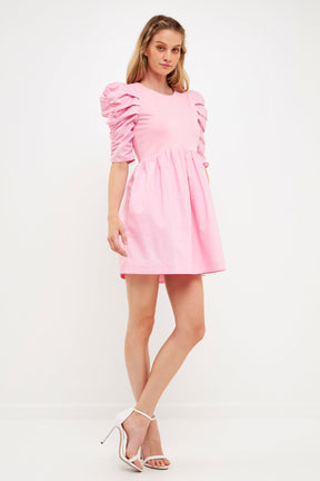 ENGLISH FACTORY - Pleated Puff Sleeve Mini Dress - DRESSES available at Objectrare