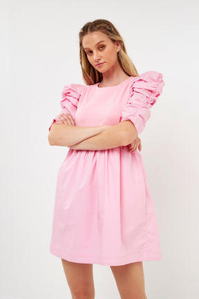 ENGLISH FACTORY - Pleated Puff Sleeve Mini Dress - DRESSES available at Objectrare