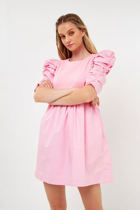 ENGLISH FACTORY - English Factory - Pleated Puff Sleeve Mini Dress - DRESSES available at Objectrare