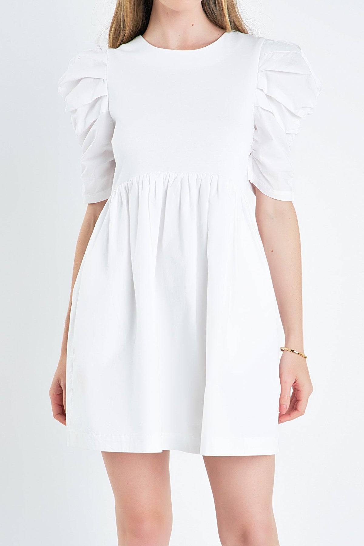 ENGLISH FACTORY - Pleated Puff Sleeve Mini Dress - DRESSES available at Objectrare