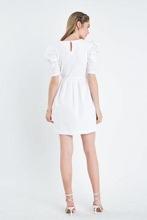 ENGLISH FACTORY - Pleated Puff Sleeve Mini Dress - DRESSES available at Objectrare
