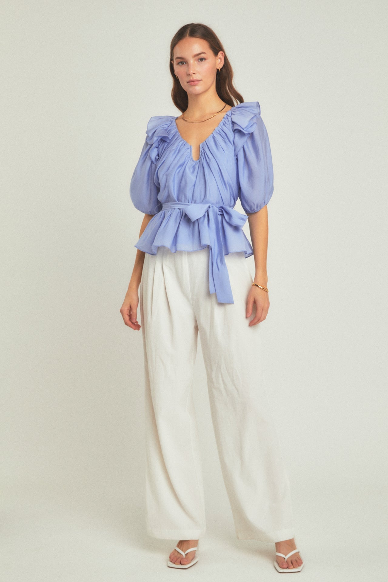 ENDLESS ROSE - Endless Rose - Puff Sleeve Peplum Top - TOPS available at Objectrare