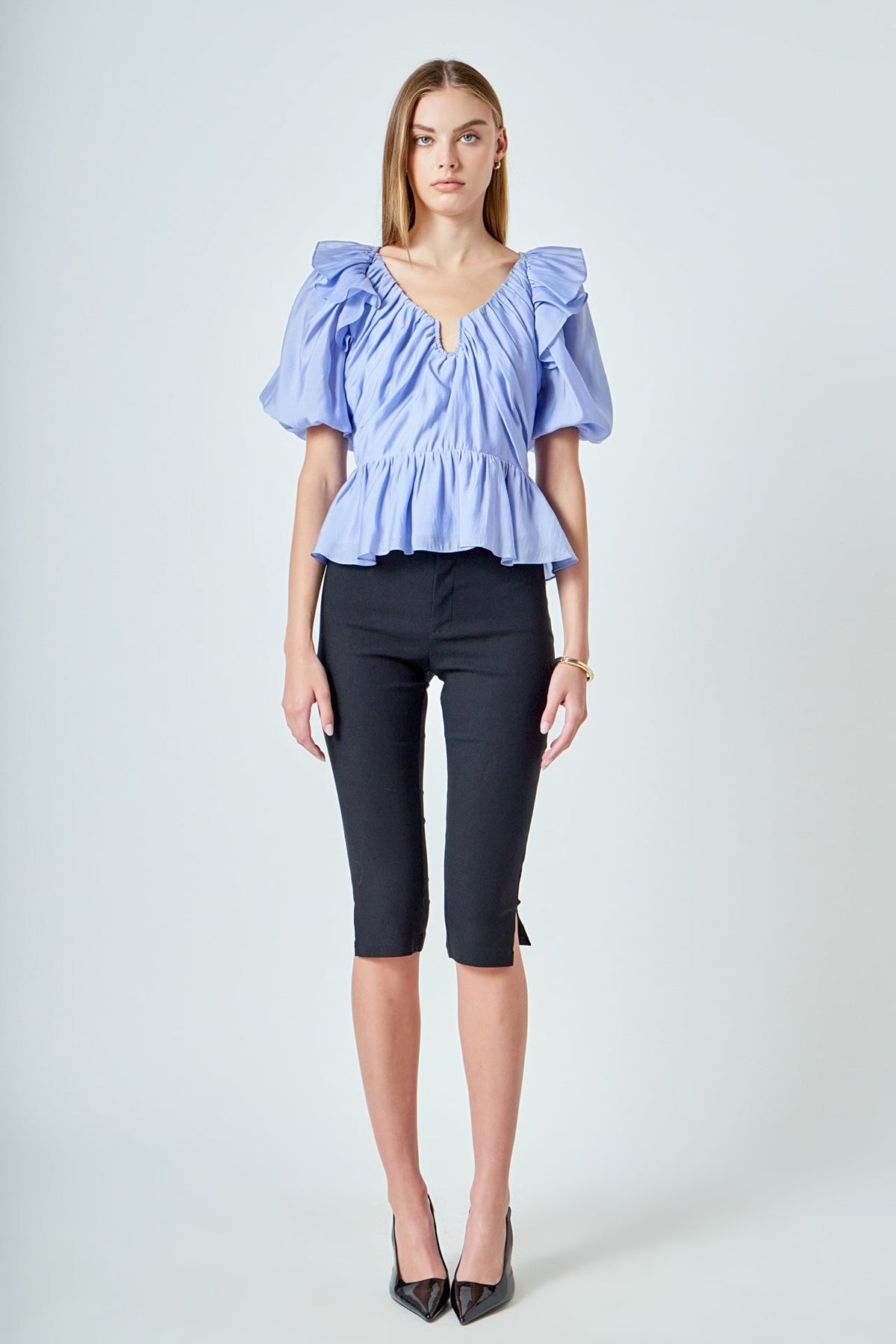 ENDLESS ROSE - Puff Sleeve Peplum Top - TOPS available at Objectrare