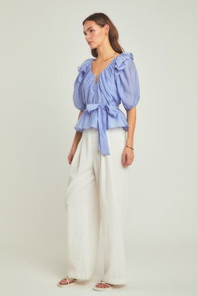 ENDLESS ROSE - Endless Rose - Puff Sleeve Peplum Top - TOPS available at Objectrare