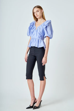 ENDLESS ROSE - Puff Sleeve Peplum Top - TOPS available at Objectrare