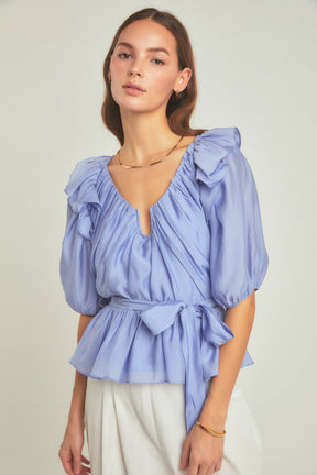 ENDLESS ROSE - Endless Rose - Puff Sleeve Peplum Top - TOPS available at Objectrare