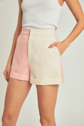 ENDLESS ROSE - Colorblock Shorts with Folded Hem - SHORTS available at Objectrare