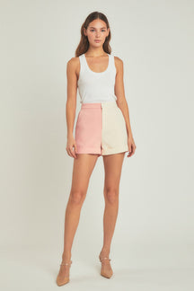 ENDLESS ROSE - Colorblock Shorts with Folded Hem - SHORTS available at Objectrare