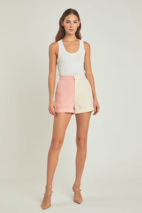 ENDLESS ROSE - Colorblock Shorts with Folded Hem - SHORTS available at Objectrare