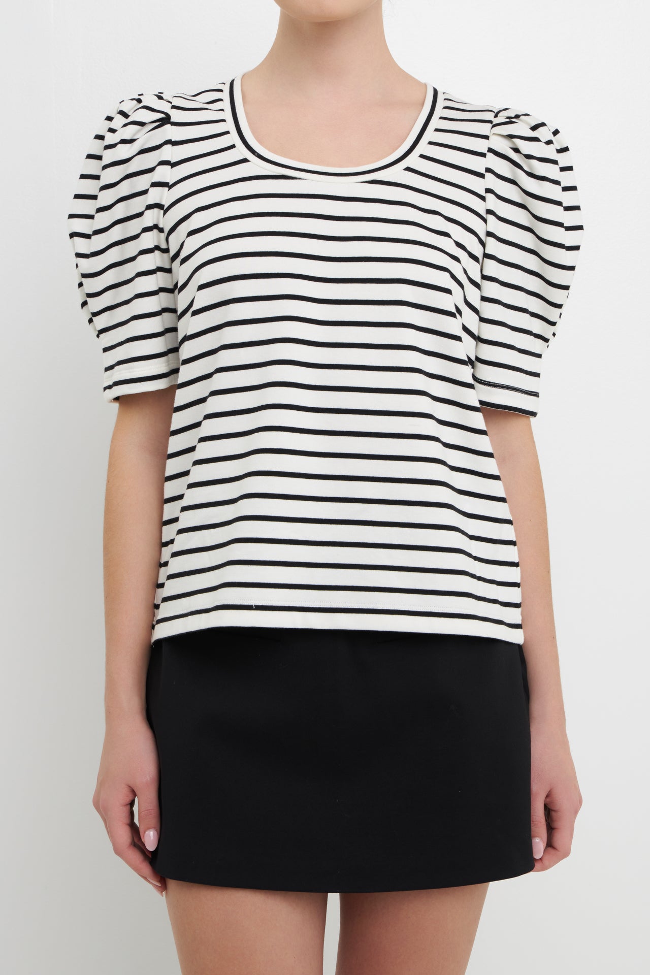 ENGLISH FACTORY - Stripe Pleated Puff Sleeve Top - TOPS available at Objectrare