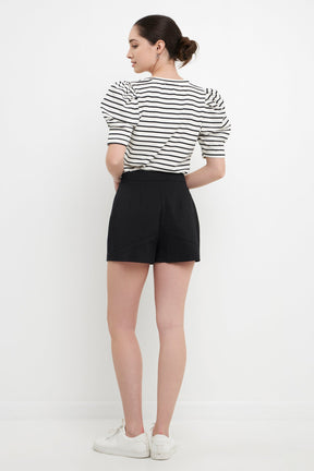 ENGLISH FACTORY - Stripe Pleated Puff Sleeve Top - TOPS available at Objectrare