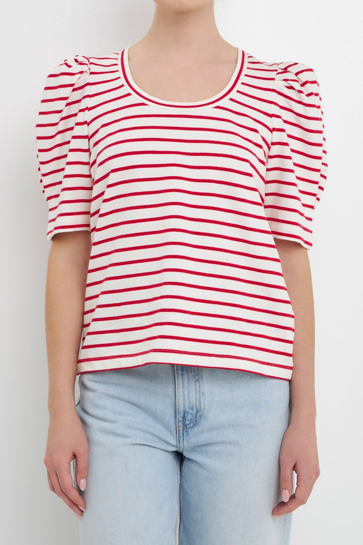 ENGLISH FACTORY - Stripe Pleated Puff Sleeve Top - TOPS available at Objectrare