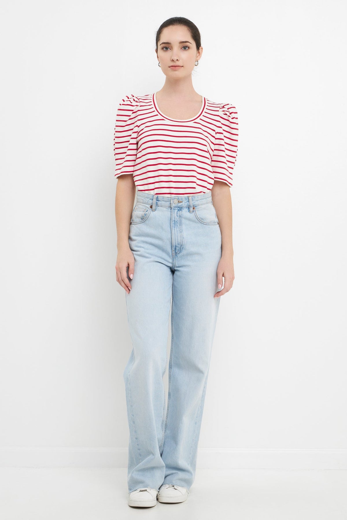 ENGLISH FACTORY - Stripe Pleated Puff Sleeve Top - TOPS available at Objectrare