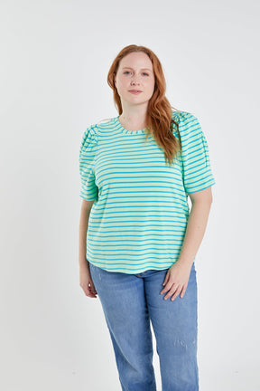 ENGLISH FACTORY - Plus Size Stripe Women Knit Shirt - TOPS available at Objectrare
