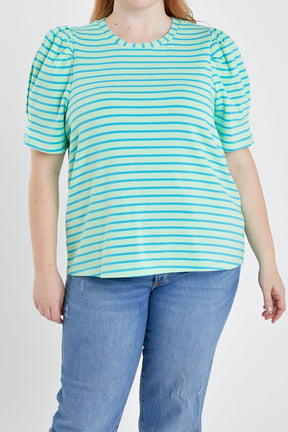 ENGLISH FACTORY - Plus Size Stripe Women Knit Shirt - TOPS available at Objectrare