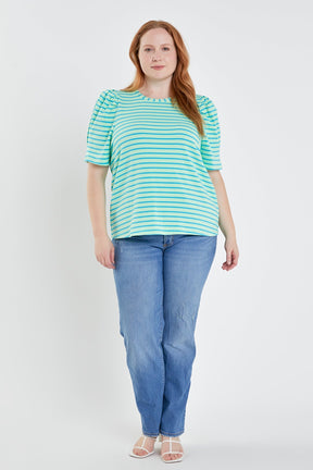 ENGLISH FACTORY - Plus Size Stripe Women Knit Shirt - TOPS available at Objectrare
