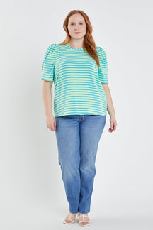 ENGLISH FACTORY - English Factory - Plus Size Stripe Women Knit Shirt - SHIRTS & BLOUSES available at Objectrare