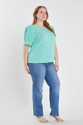 ENGLISH FACTORY - Plus Size Stripe Women Knit Shirt - TOPS available at Objectrare