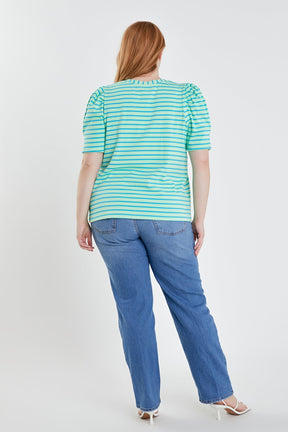 ENGLISH FACTORY - Plus Size Stripe Women Knit Shirt - TOPS available at Objectrare
