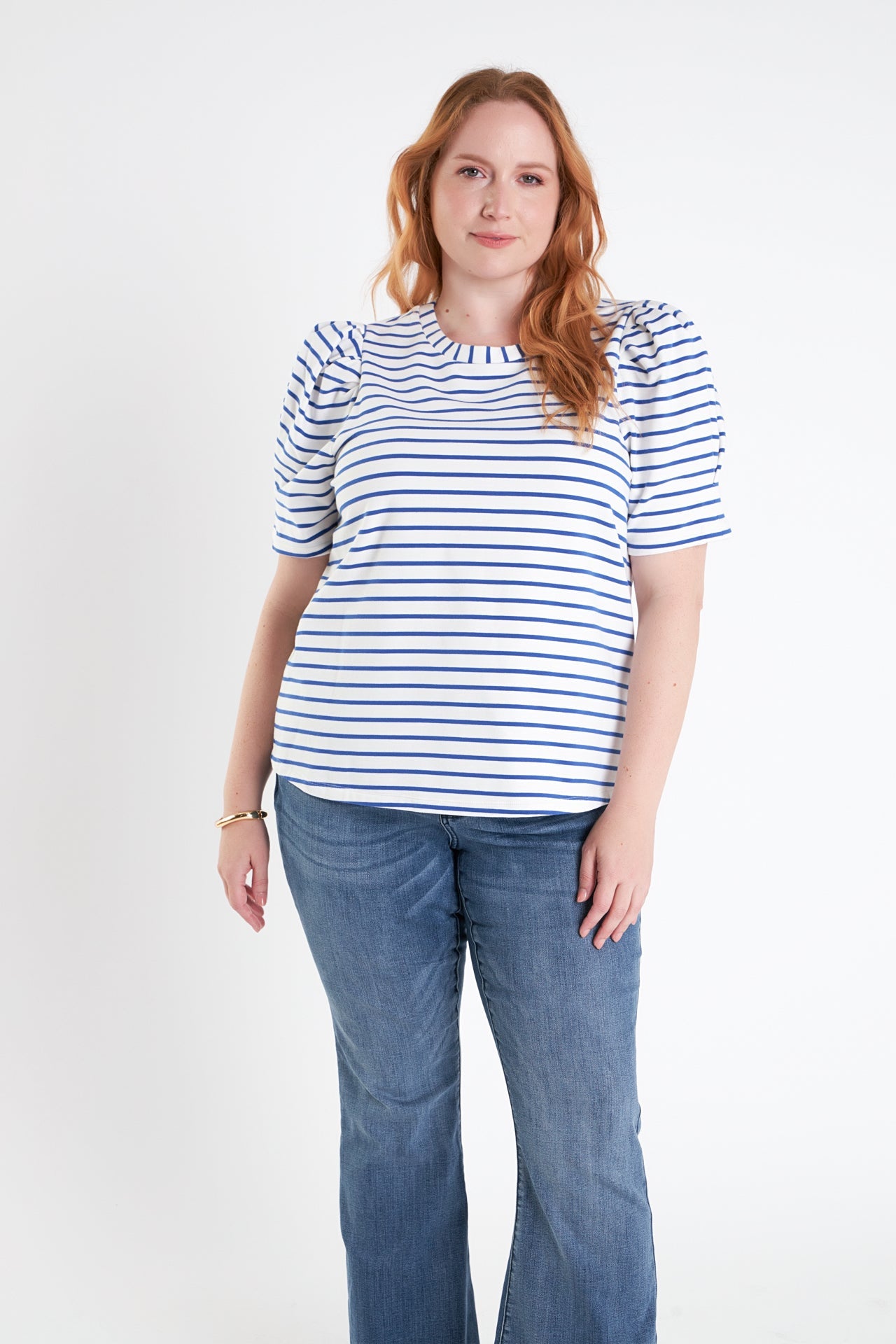 ENGLISH FACTORY - Plus Size Stripe Women Knit Shirt - TOPS available at Objectrare