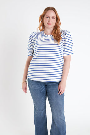 ENGLISH FACTORY - Plus Size Stripe Women Knit Shirt - TOPS available at Objectrare