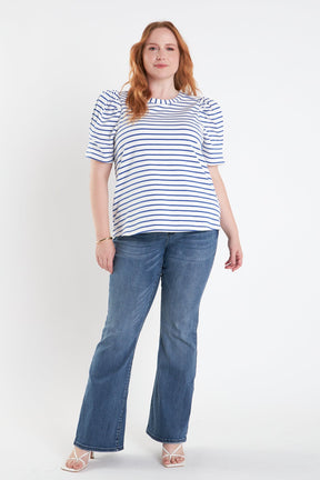 ENGLISH FACTORY - English Factory - Plus Size Stripe Women Knit Shirt - SHIRTS & BLOUSES available at Objectrare