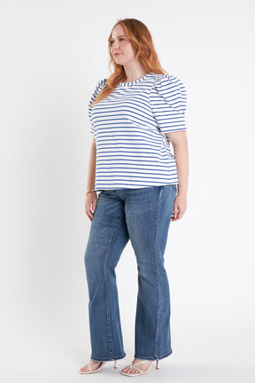 Plus Size Stripe Women Knit Shirt