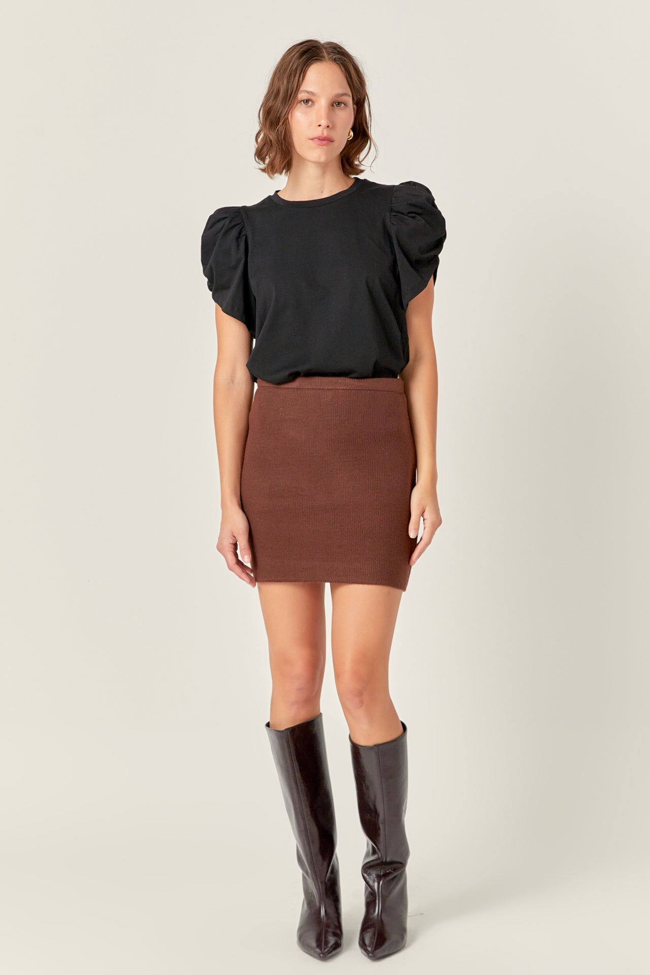 ENGLISH FACTORY - Ruched Sleeve T-Shirt - TOPS available at Objectrare