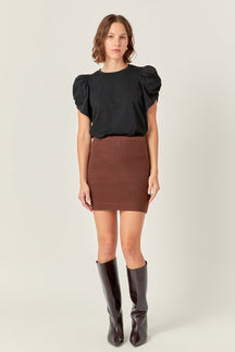 ENGLISH FACTORY - Ruched Sleeve T-Shirt - TOPS available at Objectrare