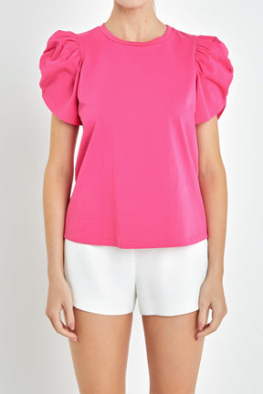 ENGLISH FACTORY - Ruched Sleeve T-Shirt - TOPS available at Objectrare