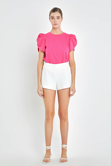 ENGLISH FACTORY - Ruched Sleeve T-Shirt - TOPS available at Objectrare