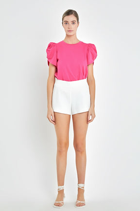 ENGLISH FACTORY - Ruched Sleeve T-Shirt - TOPS available at Objectrare