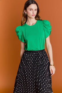 ENGLISH FACTORY - Ruched Sleeve T-Shirt - TOPS available at Objectrare