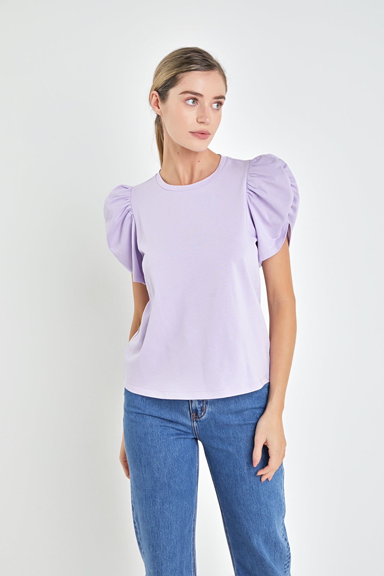 ENGLISH FACTORY - Ruched Sleeve T-Shirt - TOPS available at Objectrare
