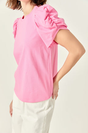 ENGLISH FACTORY - Ruched Sleeve T-Shirt - TOPS available at Objectrare