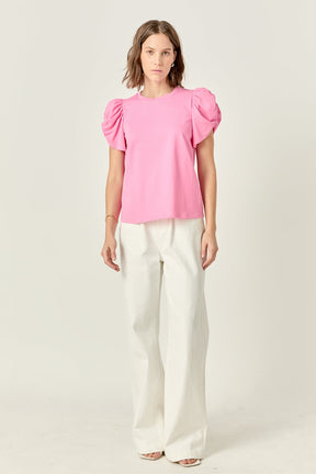 ENGLISH FACTORY - Ruched Sleeve T-Shirt - TOPS available at Objectrare