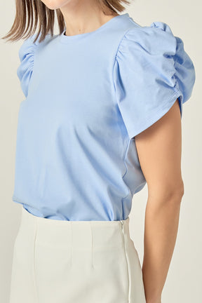 ENGLISH FACTORY - Ruched Sleeve T-Shirt - TOPS available at Objectrare