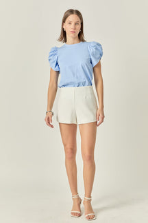 ENGLISH FACTORY - Ruched Sleeve T-Shirt - TOPS available at Objectrare