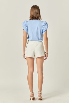 ENGLISH FACTORY - Ruched Sleeve T-Shirt - TOPS available at Objectrare